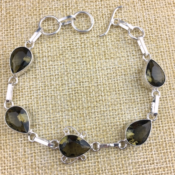 New Sim Smokey Quartz Crystal Silver Overlay Bracelet Toggles 7.5 , 8 - Picture 8 of 8